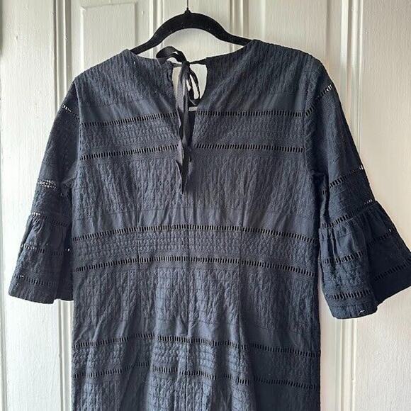 J Crew Shift Dress Womens 2 Black Bell Sleeve Cotton Lined Boho Tie Back - Picture 9 of 10
